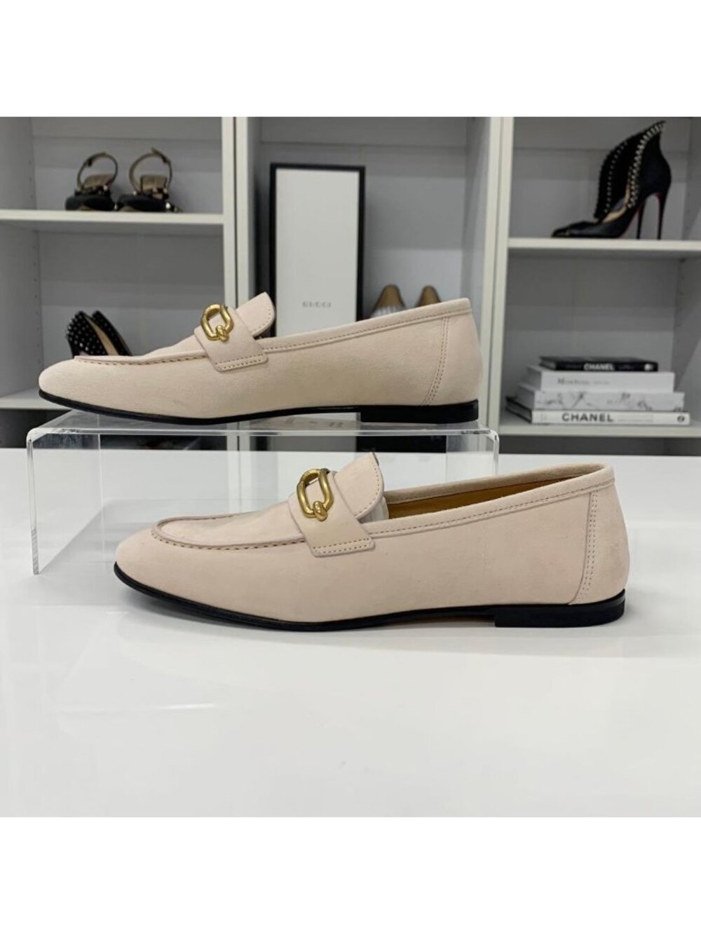 Hermes Colette Suede Roulis Buckle Moccasins Loafers Pink Beige - Picture 3 of 10